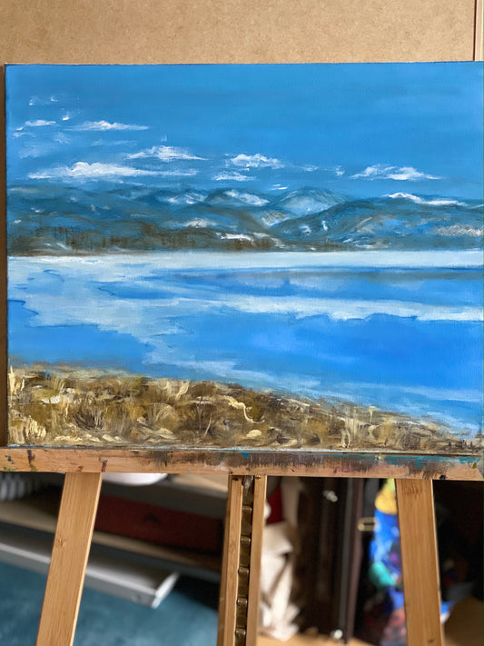 Reflection of Mountains in a Lake - 16 x 20 oil painting